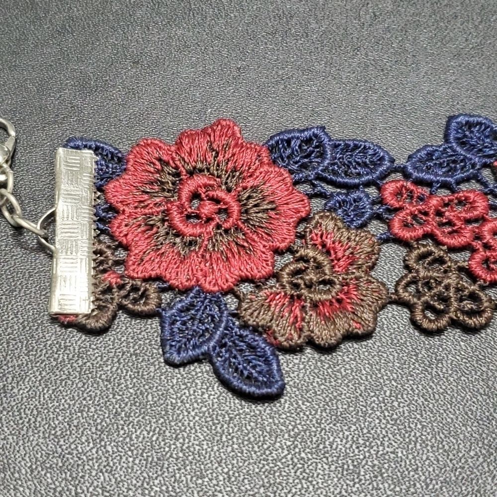 Red, brown and blue lacey bracelet 6-8"